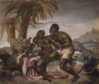 View full screen - View 1 of Lot 44. A Farewell: An African Couple embracing in a Landscape.