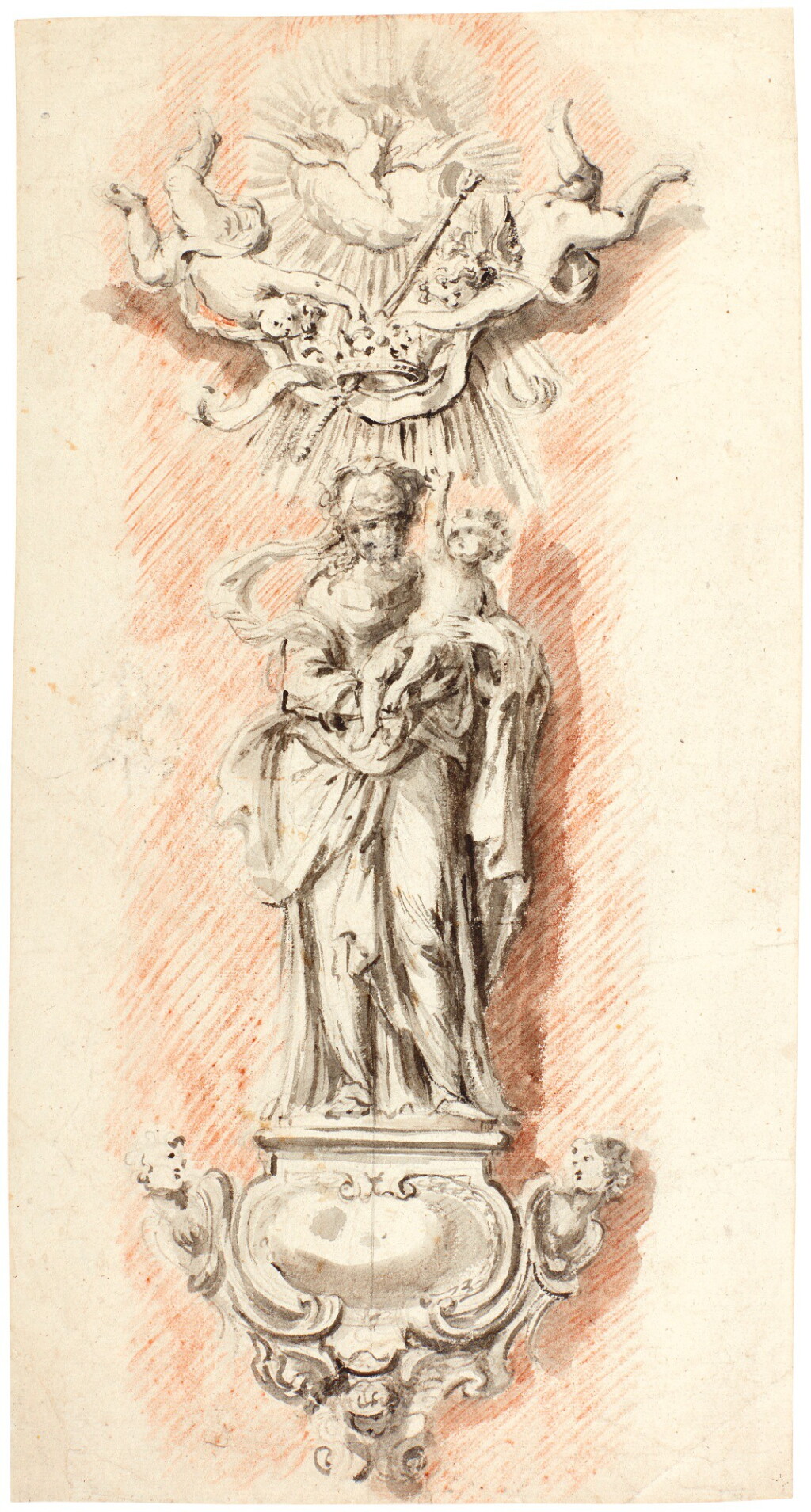 View full screen - View 1 of Lot 71. WILLEM KERRICX | STUDY FOR A PILLAR STATUE OF THE VIRGIN AND CHILD CROWNED BY ANGELS.