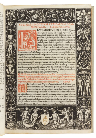 View full screen - View 1 of Lot 117. Gellius, Noctes Atticae, Venice, Tacuino, 1509, modern vellum-backed boards.
