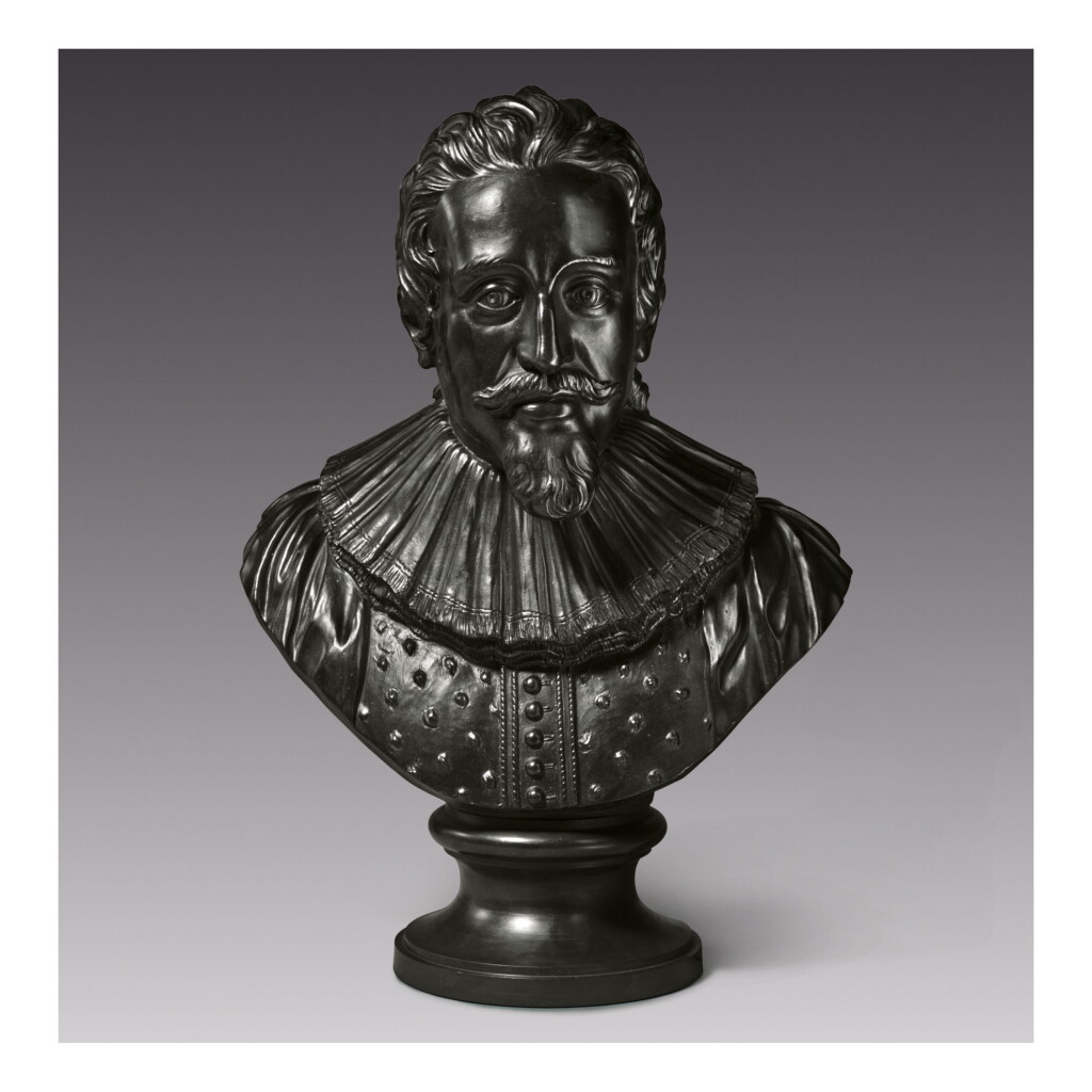 View full screen - View 1 of Lot 97. A WEDGWOOD AND BENTLEY VERY LARGE BLACK BASALT BUST OF THE DUTCH JURIST HUGO GROTIUS CIRCA 1775-80 .