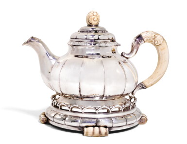 View full screen - View 1 of Lot 139. A FINE DANISH SILVER TEAPOT ON STAND, EVALD NIELSEN, COPENHAGEN, 1924.