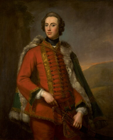 View full screen - View 1 of Lot 78. GEORGE KNAPTON | Portrait of Walter Smythe, three-quarter-length, wearing uniform with a fur-lined green cloak.