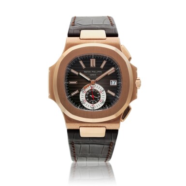 View full screen - View 1 of Lot 63. Reference 5980R-001 Nautilus, A pink gold flyback chronograph wristwatch with date, Circa 2013 百達翡麗 5980R-001型號 Nautilus 粉紅金飛返計時腕錶備日期顯示,約2013年製.