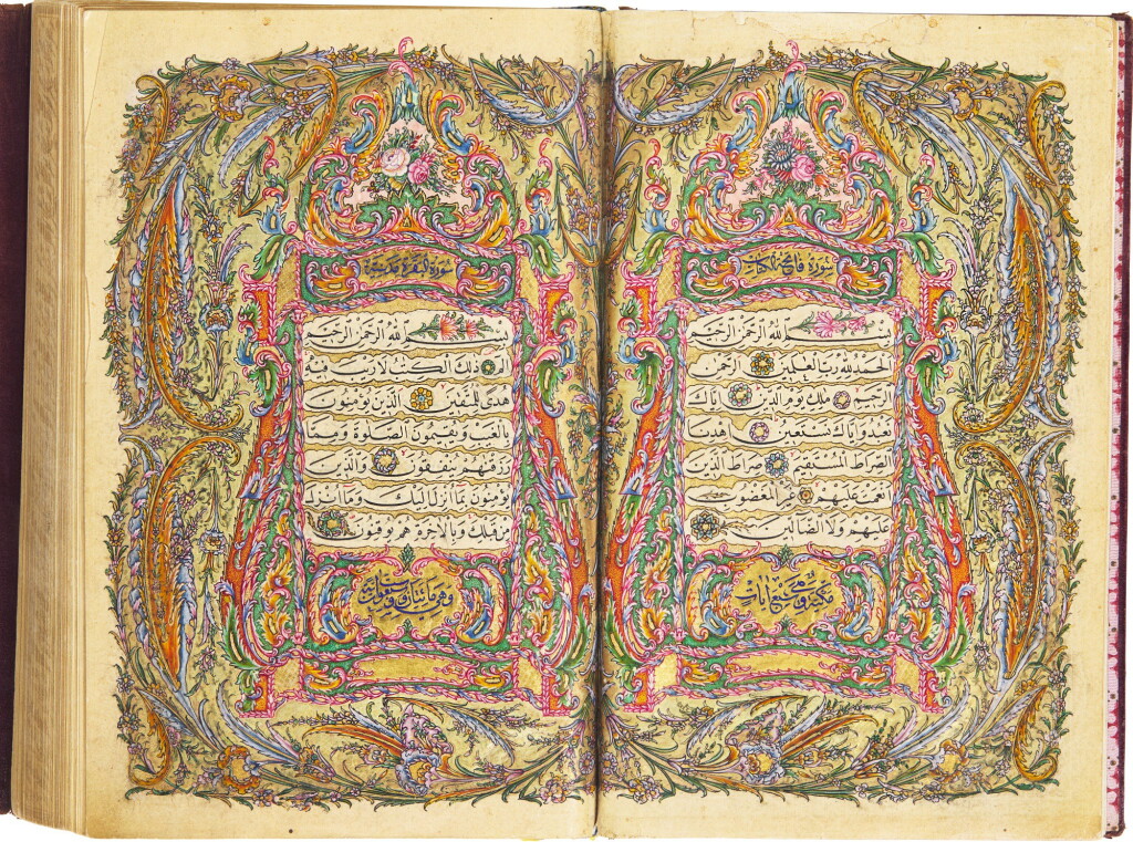 View full screen - View 1 of Lot 44. A FINE ILLUMINATED QUR’AN, COPIED BY MEHMED RASHID KNOWN AS HAFIZ AL-QUR’AN, ILLUMINATED BY HASAN AL-HILMI, TURKEY, OTTOMAN, DATED 1259 AH/1843-44 AD.