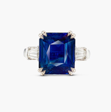 View full screen - View 1 of Lot 1279. Sapphire and Diamond Ring | 未經加熱藍寶石 配 鑽石 戒指 (藍寶石重約 5.94克拉).