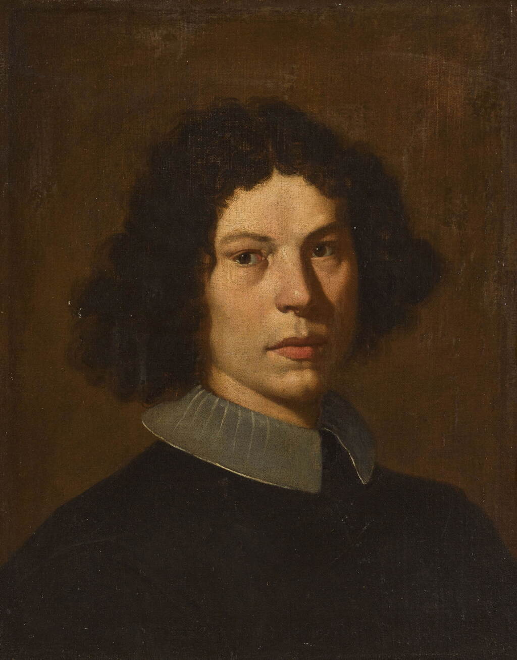 View full screen - View 1 of Lot 37. Portrait of a young man, bust-length, in a black costume and white collar.