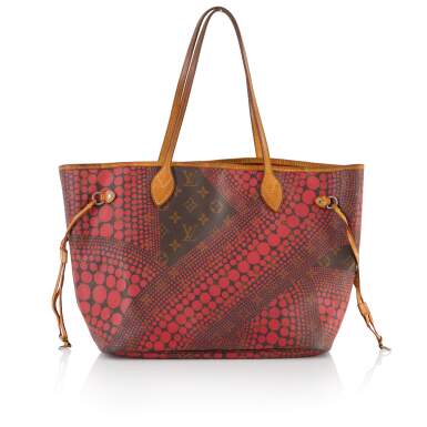 View full screen - View 1 of Lot 6. Red Monogram Dots Infinity Neverfull MM Tote in Vachetta Leather with Goldtone Hardware, 2012.