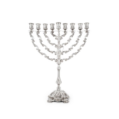 View full screen - View 1 of Lot 315. A Large Portuguese Silver Menorah, Topazio, Porto, Late 20th Century.