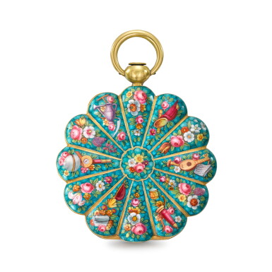 View full screen - View 1 of Lot 1362. A gold and enamel scallop-shaped cylinder watch made for the Ottoman market Circa 1830, no. 13055.