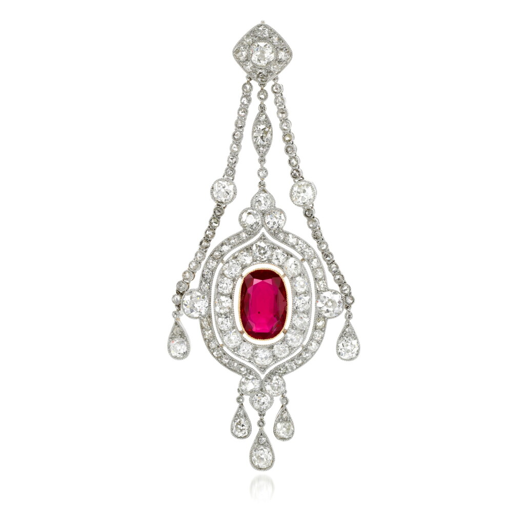 View full screen - View 1 of Lot 49. Ruby and diamond pendant.