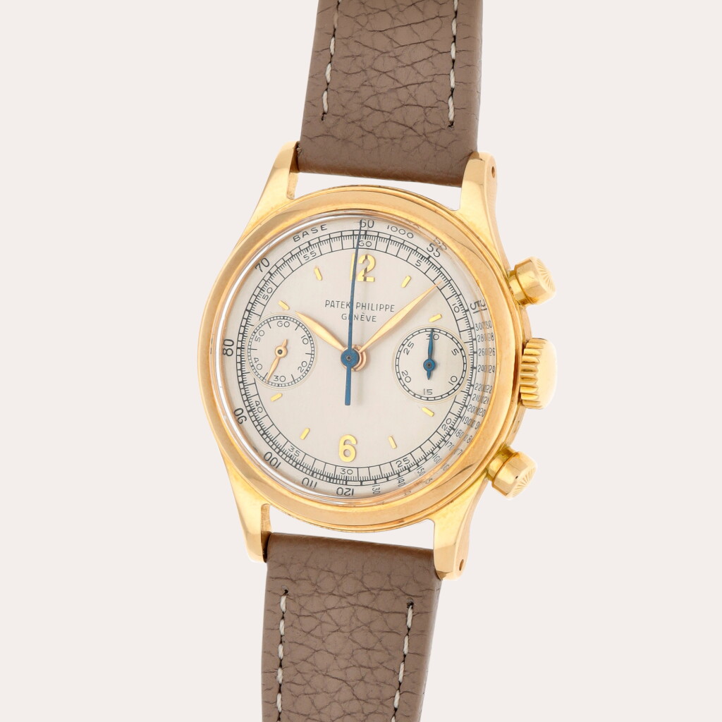 View full screen - View 1 of Lot 23. 'Tasti Tondi', Reference 1463 | A yellow gold chronograph wristwatch | Made in 1956.