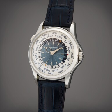 View full screen - View 1 of Lot 14. Reference 5130P-001 | A platinum automatic world time wristwatch, Circa 2010 | 百達翡麗 型號 5130P-001 鉑金自動上鏈世界時間腕錶,製作年份約 2010.