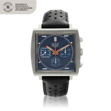 View full screen - View 1 of Lot 53. Reference 73633 Monaco Chronograph, A stainless steel chronograph wristwatch, Circa 1972.