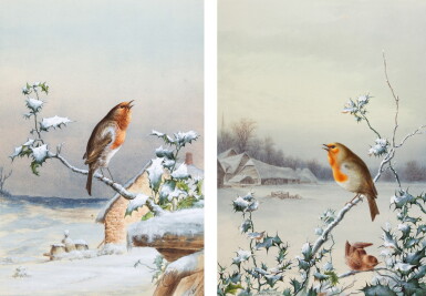 View full screen - View 1 of Lot 143. Winter - A Cock Robin; Winter - A Robin and Wren.