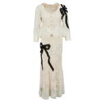 Haute Couture Ivory Guipure Lace Jacket Appliquéd with Tulle Bow to Left Shoulder Spangled with Cut-brillance, Matching Skirt, Spring-Summer 2005