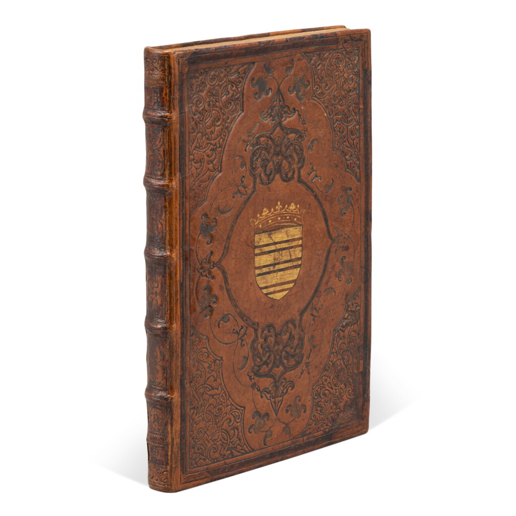 View full screen - View 1 of Lot 126. Fiaschi, Trattato dell'imbrigliare, maneggiare, et ferrare cavalli, Bologna, 1556, French calf for a member of the Gouffier family.