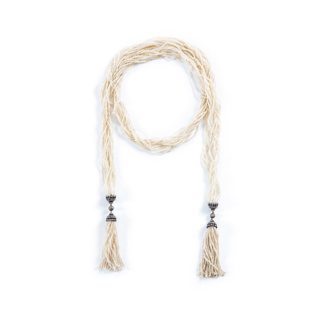 View full screen - View 1 of Lot 712. Collier Bayadère perles de semence et diamants | Seed pearl and diamond Bayadère necklace.