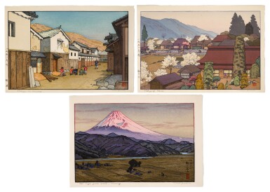 View full screen - View 1 of Lot 126. Yoshida Toshi (1911-1995) | Three woodblock prints | Showa period, 20th century.