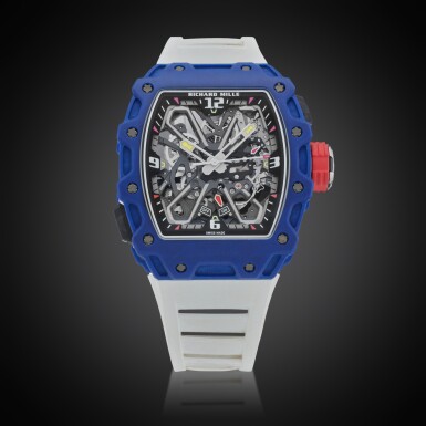 View full screen - View 1 of Lot 8. Reference RM35-03 FQ 'Baby Nadal' | A blue and white quartz TPT skeletonized automatic wristwatch with a butterfly rotor, Owned and Worn by Tom Brady, Circa 2022.