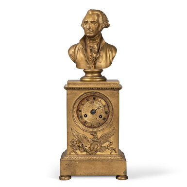 View full screen - View 1 of Lot 155. A Rare Classical Ormolu Mantel Clock With Bust of George Washington, France, Circa 1820.