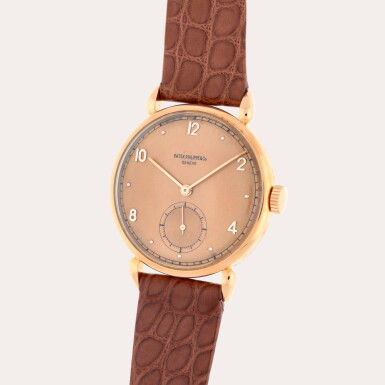 View full screen - View 1 of Lot 320. Reference 1509 | A pink gold wristwatch | Made in 1947.