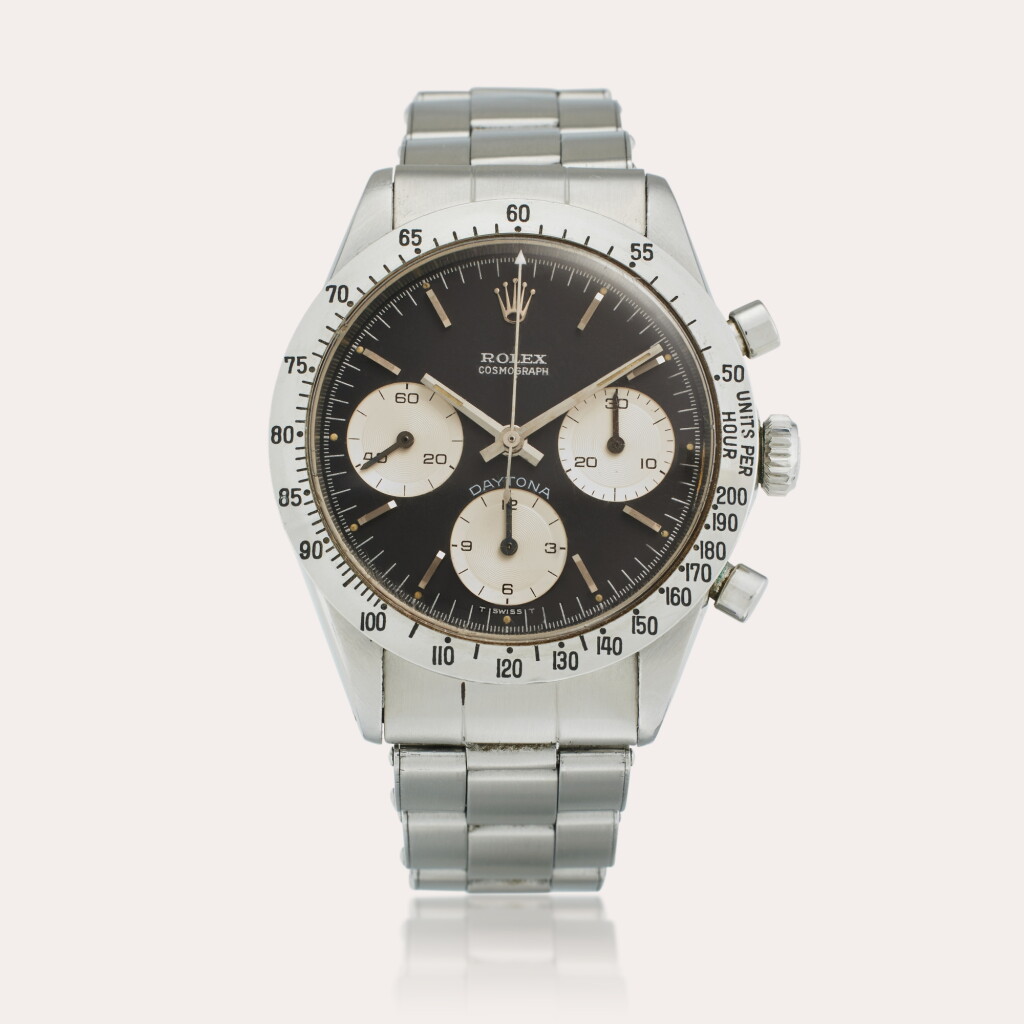View full screen - View 1 of Lot 200. Reference 6262 Daytona | A stainless steel chronograph wristwatch with bracelet, Circa 1970.