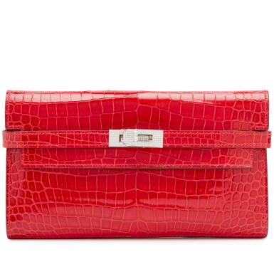 View full screen - View 1 of Lot 2. Braise Shiny Porosus Crocodile Kelly Wallet 18K White Gold and Diamond Hardware, 2008.