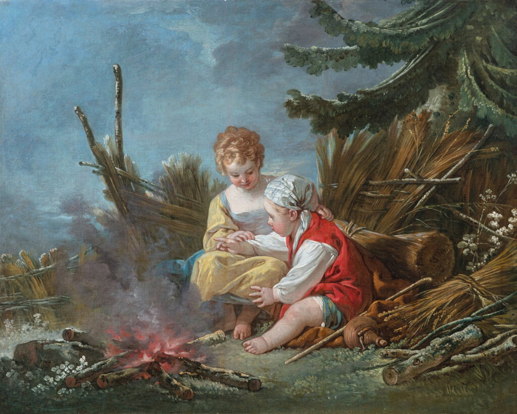 View full screen - View 1 of Lot 36. Allegory of Winter, Two Children Warming Themselves by the Fire.