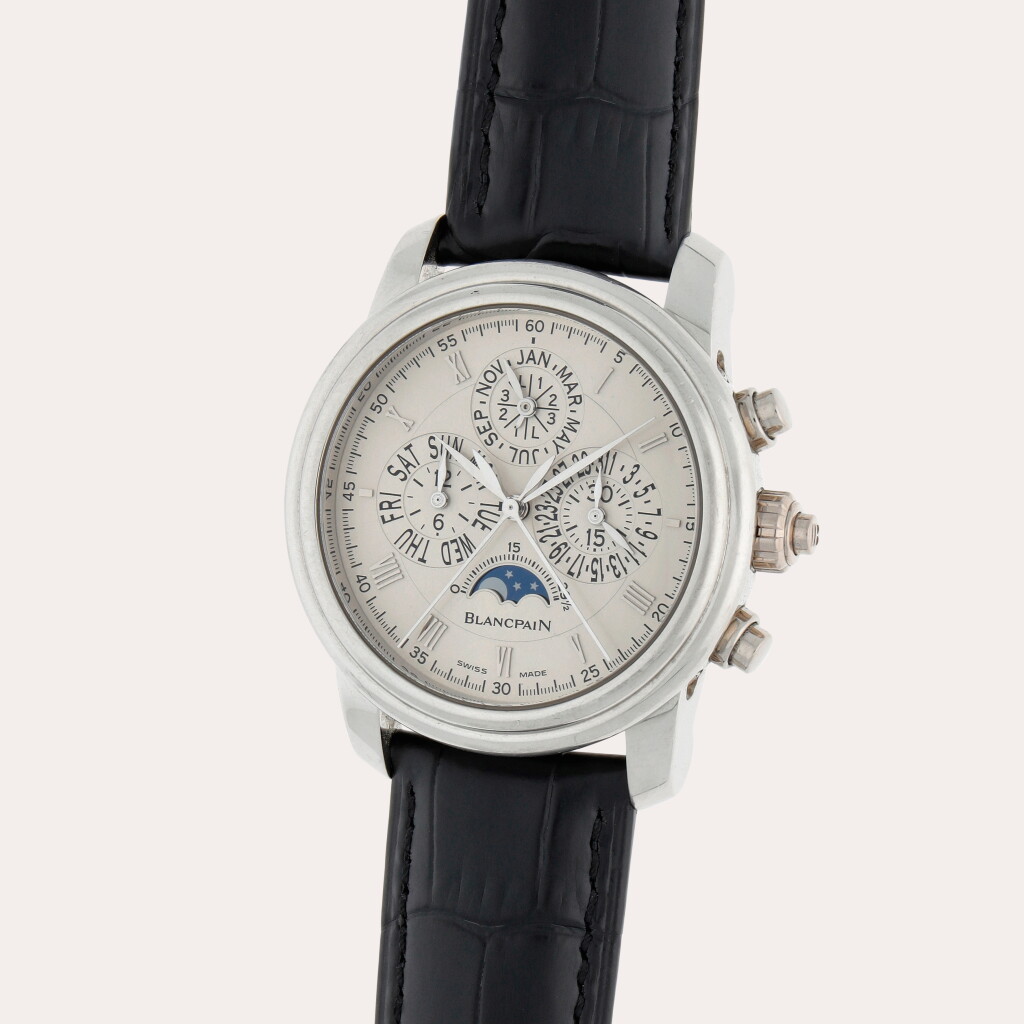View full screen - View 1 of Lot 357. Le Brassus, Reference 4286P-3442A-55B | A limited edition platinum perpetual calendar split-second chronograph wristwatch with moon phases and leap year indication | Circa 2006.