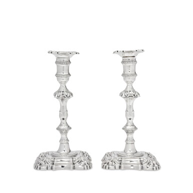 View full screen - View 1 of Lot 1037. A Pair of George II Style Silver Candlesticks.