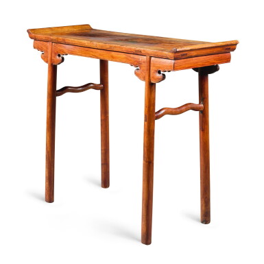 View full screen - View 1 of Lot 319. A HUANGHUALI RECESSED-LEG TABLE, QIAOTOUAN, QING DYNASTY, 19TH CENTURY| 清十九世紀 黃花梨翹頭案.