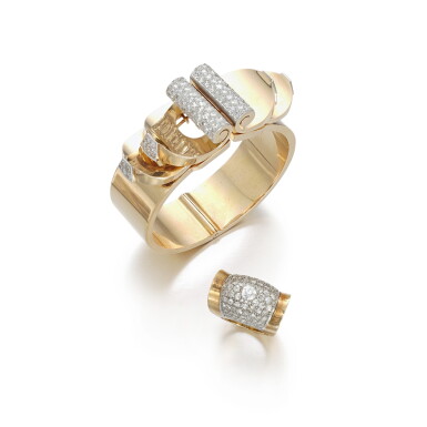 View full screen - View 1 of Lot 1078. Gold and diamond demi-parure.