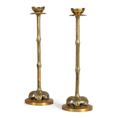 View full screen - View 1 of Lot 739. TWO BRASS BAMBOO CANDLESTICKS.