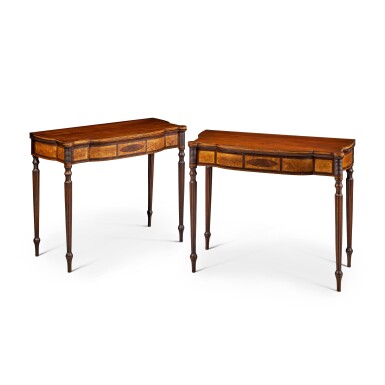 View full screen - View 1 of Lot 865. Very Fine and Rare Pair of Federal Inlaid and Figured Mahogany and Birchwood Games Tables, Attributed to John Seymour (1738–1818) and/or Thomas Seymour (1771–1848), Boston, Massachusetts, Circa 1795.
