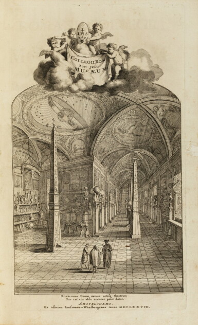 View full screen - View 1 of Lot 75. Romani Collegii Societatis Jesu. Amsterdam, 1678. In-folio. Vélin Ed. or. du célèbre 1er cat. du Musée Kircher.