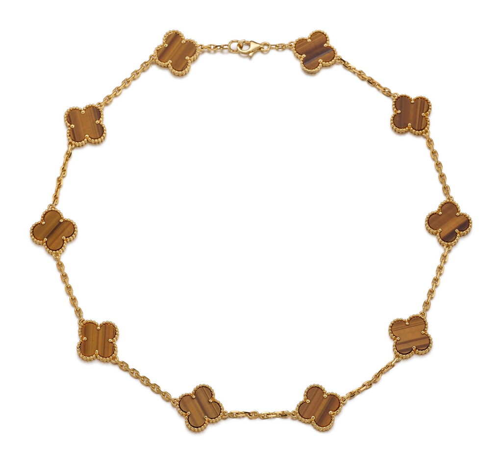 View full screen - View 1 of Lot 1649. VAN CLEEF & ARPELS | 'VINTAGE ALHAMBRA' TIGER'S EYE NECKLACE | 梵克雅寶 | 'Vintage Alhambra' 虎眼石項鏈.