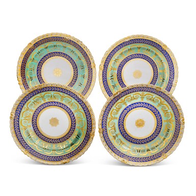 View full screen - View 1 of Lot 68. A set of four porcelain dinner plates, Imperial Porcelain Factory, St Petersburg, period of Nicholas II (1894-1917).