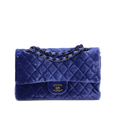 View full screen - View 1 of Lot 136. Indigo Quilted Velvet Medium Classic Double Flap Bag Black PVD Hardware, 2015-2016.