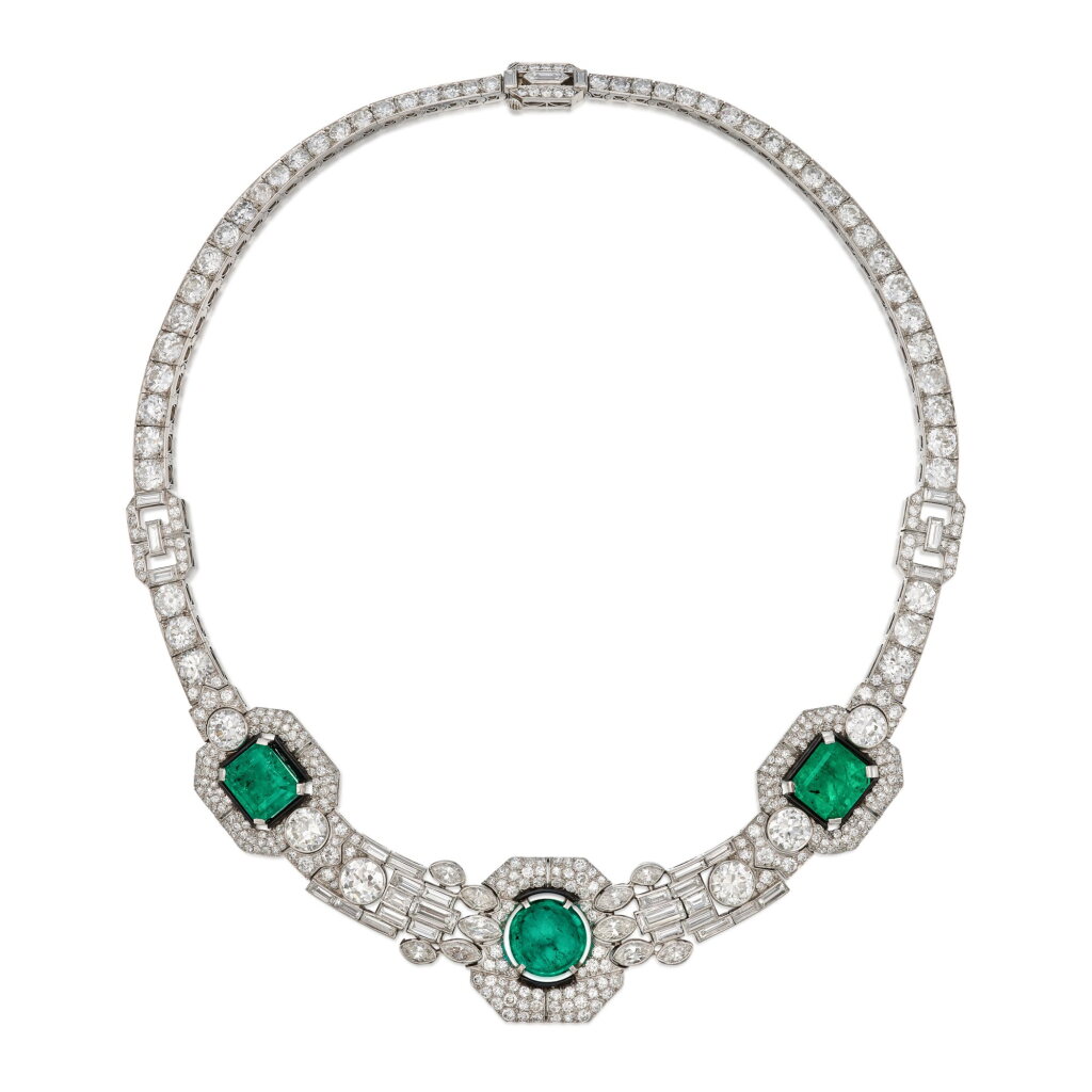 View full screen - View 1 of Lot 53. Emerald, Enamel and Diamond Necklace.