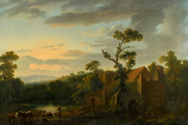 View full screen - View 1 of Lot 77. GEORGE BARRET, R.A. | Wooded river landscape.