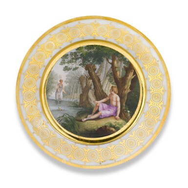 View full screen - View 1 of Lot 532. La Surprise: a porcelain cabinet plate from the Mikhailovsky Service, Imperial Porcelain Factory, St Petersburg, 1819-1822 .