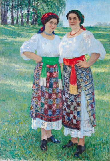 View full screen - View 1 of Lot 43. NIKOLAI PETROVICH BOGDANOV-BELSKY | Two Women in Latgalian Dress.
