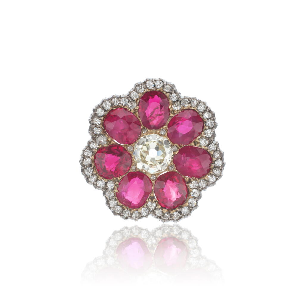 View full screen - View 1 of Lot 1020. Ruby and diamond brooch, late 19th century.