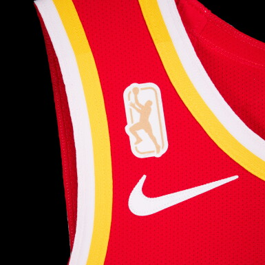 View full screen - View 1 of Lot 16. Dyson Daniels Atlanta Hawks 2025-2026 NBA Tip-Off Game Worn Icon Edition Jersey | Special Edition 'Most Improved Player' Trophy Patch.