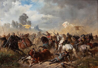 View full screen - View 1 of Lot 141. Battle between Gérard, Seigneur of Hunolstein, and his cousin Dietrich de Daun in 1360.