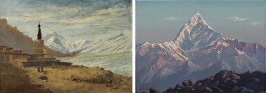 View full screen - View 1 of Lot 1. Mt. Everest and Rongbuk Monastery; Machapuchare at Dawn.