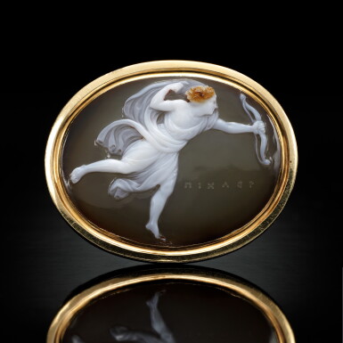 View full screen - View 1 of Lot 62. Giovanni Pichler (1734-1791) | Italian, Rome, before 1787 | Cameo with Apollo as Archer (Apollo Saettante).
