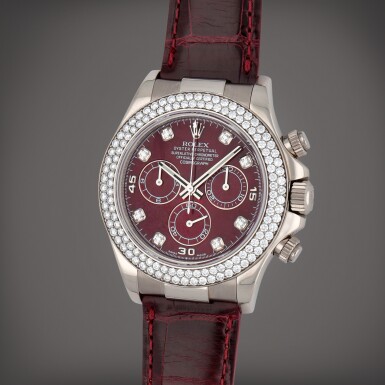View full screen - View 1 of Lot 90. Daytona, Reference 116589RBR A white gold and diamond-set chronograph wristwatch with rubellite dial Circa 2001.