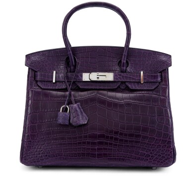 View full screen - View 1 of Lot 6092. Violet Matte Niloticus Crocodile Birkin 30 Palladium Hardware, 2010.