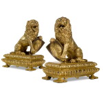 A Pair of Spanish Gilt-Bronze Lions, Circa 1720
